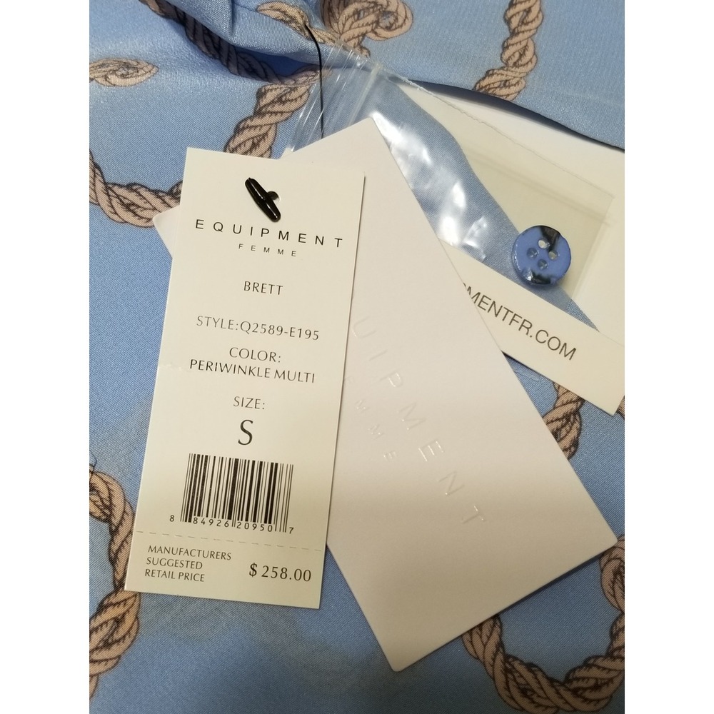 Equipment Brett 100% Silk Button Down Shirt Periwinkle Heart Print NWT S $258 - Picture 15 of 16